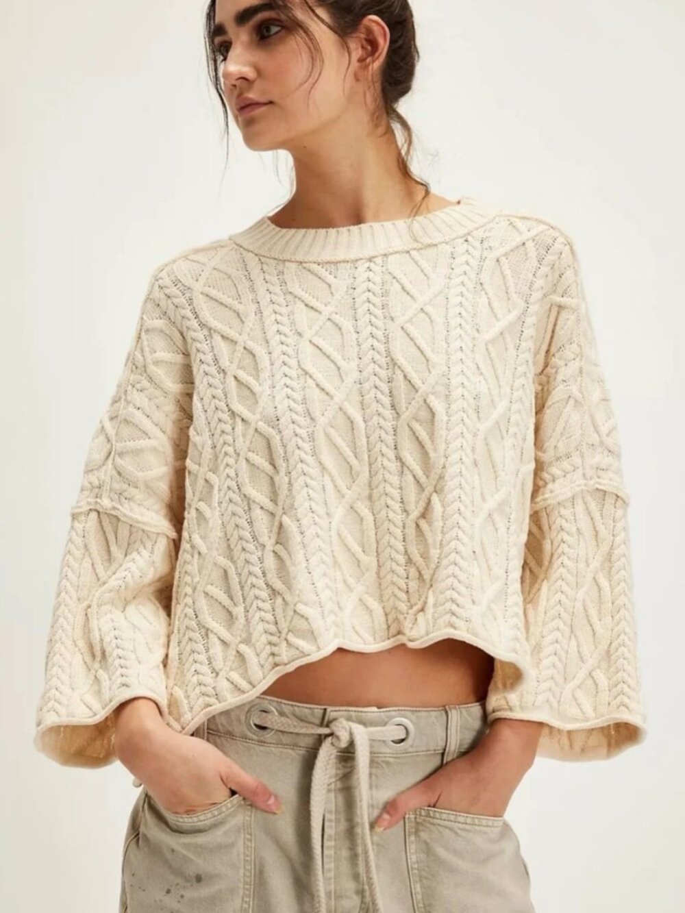 Free People Washed Ashore Cable Knit Sweater - Cream - Picture 2 of 5